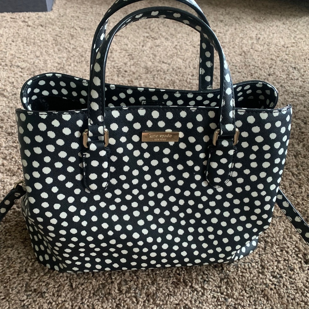 Kate Spade Black and White Polka Dot Bag with Detachable Crossbody Strap